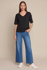 Womens  Black Summer V Neck T Shirts | CicyBell