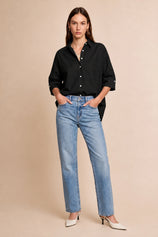 Womens Black Oversized Button Down Shirts | CicyBell