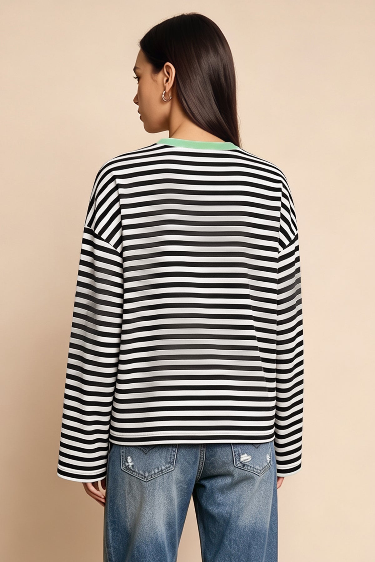 Womens Black Striped Long Sleeve Top | CicyBell