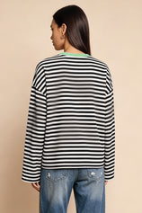 Womens Black Striped Long Sleeve Top | CicyBell