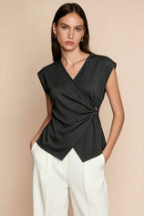 Womens Black V Neck Wrap Tank Tops | CicyBell