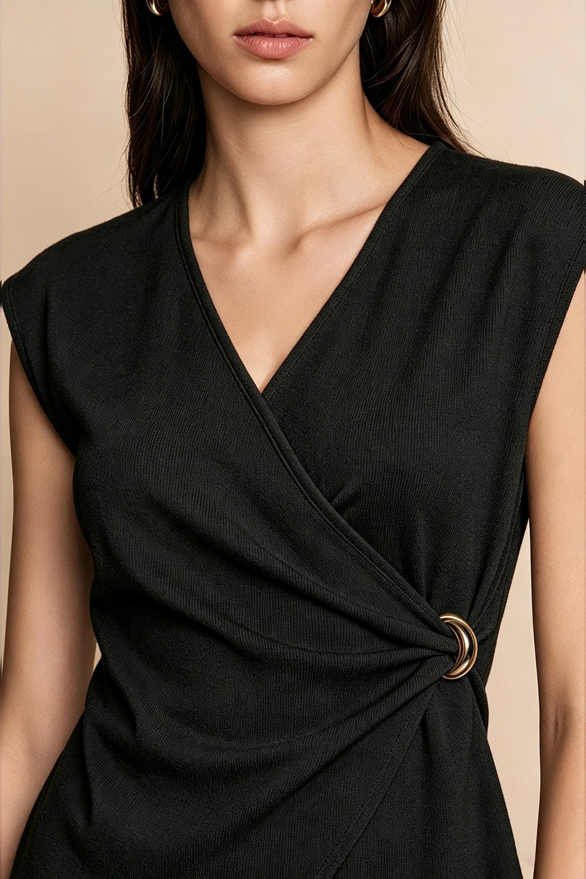 Womens Black V Neck Wrap Tank Tops | CicyBell