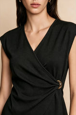Womens Black V Neck Wrap Tank Tops | CicyBell