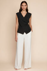 Womens Black V Neck Wrap Tank Tops | CicyBell