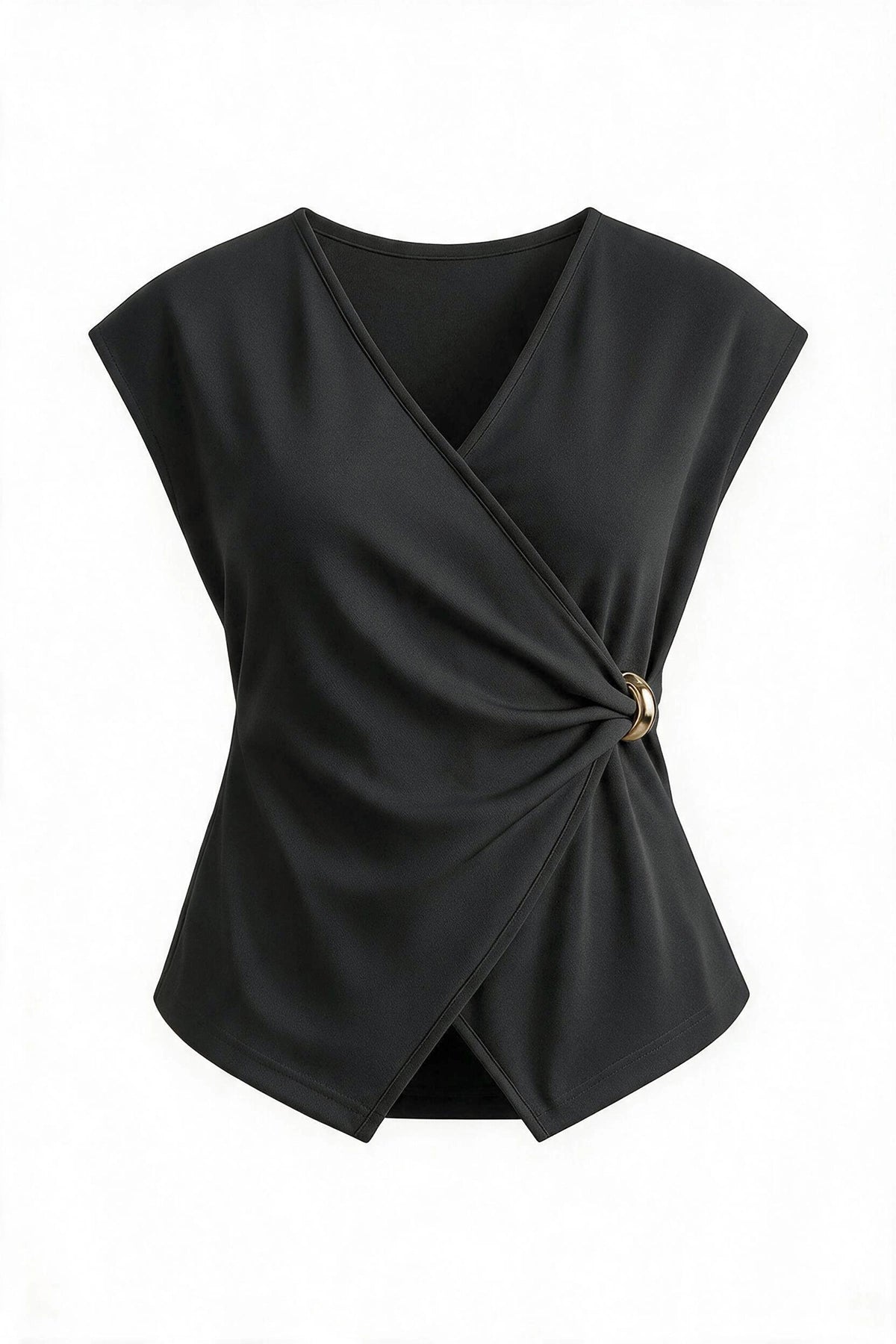 Womens Black V Neck Wrap Tank Tops | CicyBell