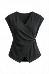 Womens Black V Neck Wrap Tank Tops | CicyBell