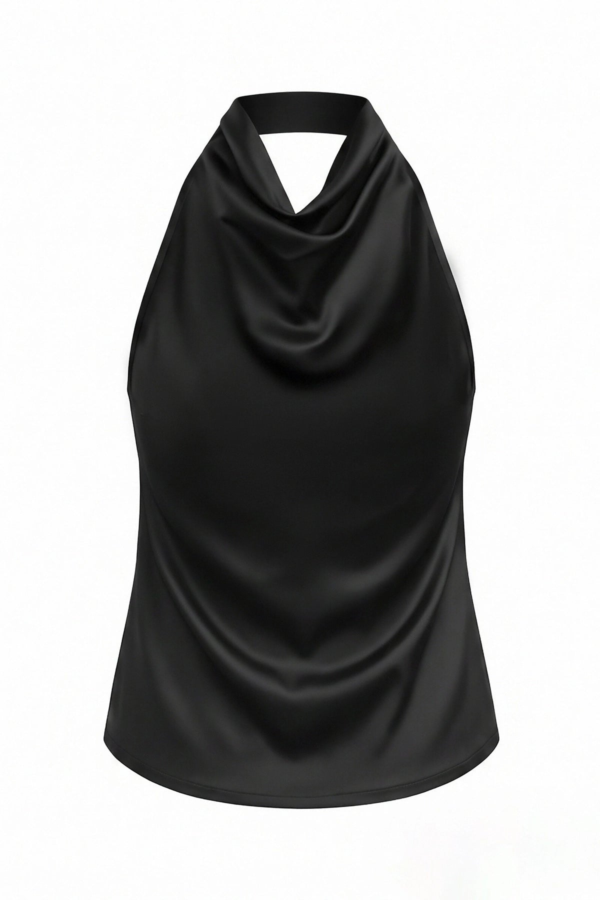 Women Black Summer Satin Halter Tank Tops | CicyBell