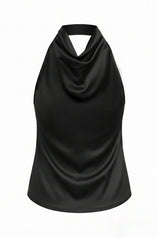 Women Black Summer Satin Halter Tank Tops | CicyBell