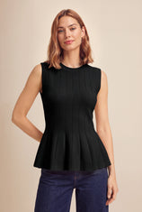 Womens  Black Pleated Peplum Tank Tops | CicyBell
