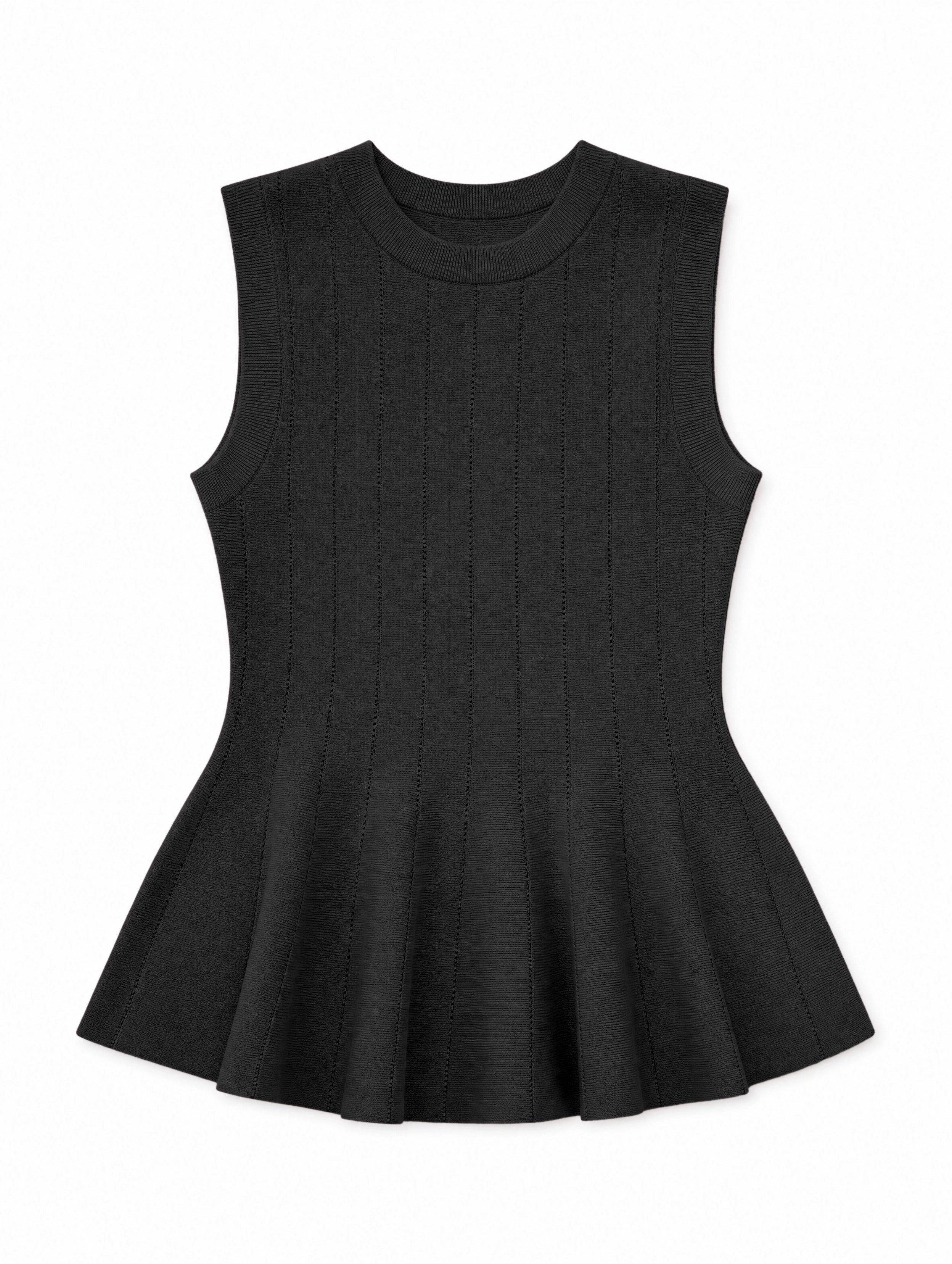 Womens  Black Pleated Peplum Tank Tops | CicyBell