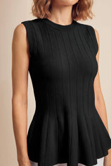 Womens  Black Pleated Peplum Tank Tops | CicyBell