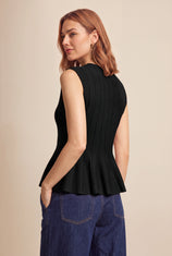 Womens  Black Pleated Peplum Tank Tops | CicyBell