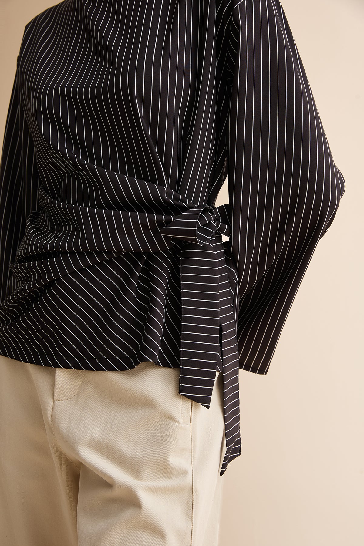 Womens Black Cinched Waist Wrap Tops | CicyBell
