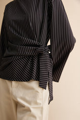 Womens Black Cinched Waist Wrap Tops | CicyBell