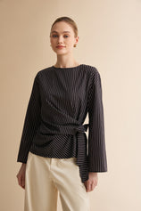 Womens Black Cinched Waist Wrap Tops | CicyBell