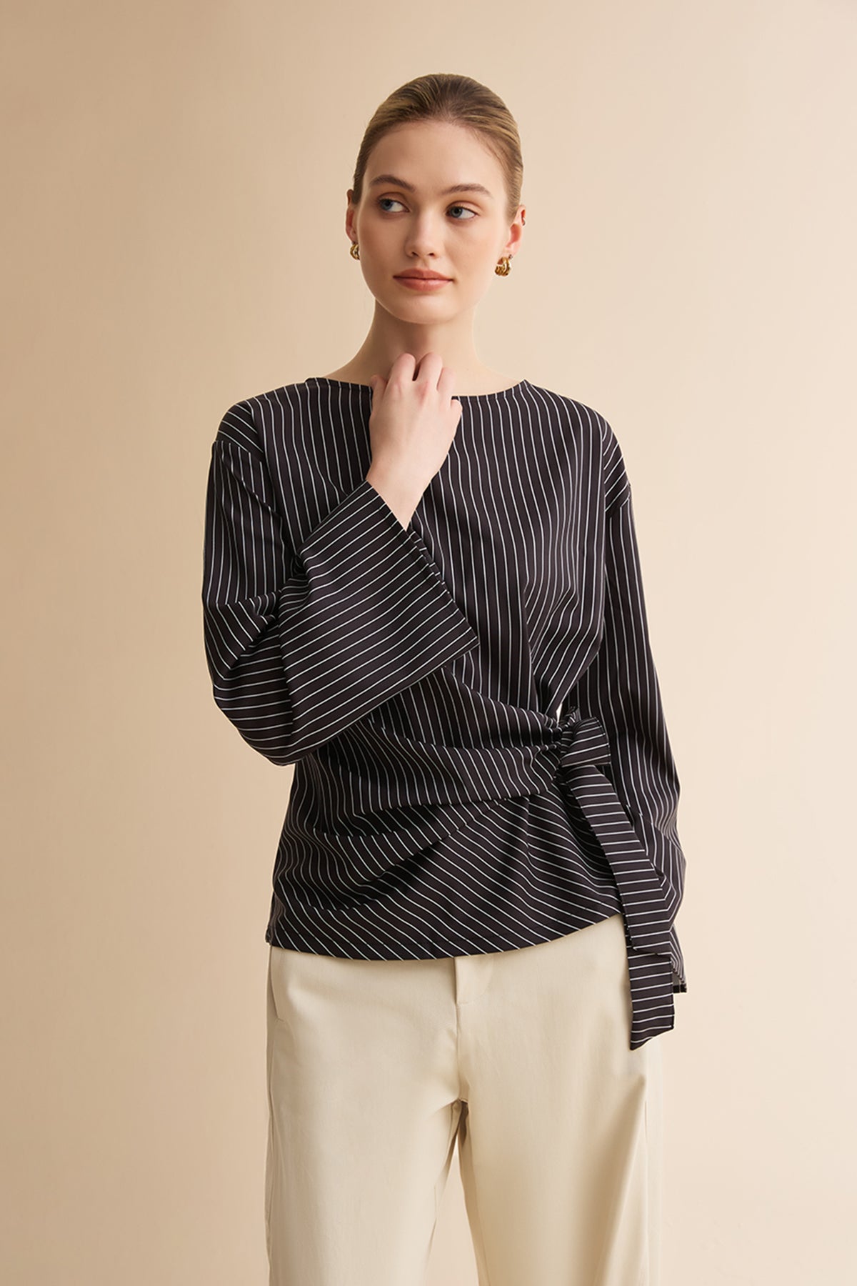 Womens Black Cinched Waist Wrap Tops | CicyBell