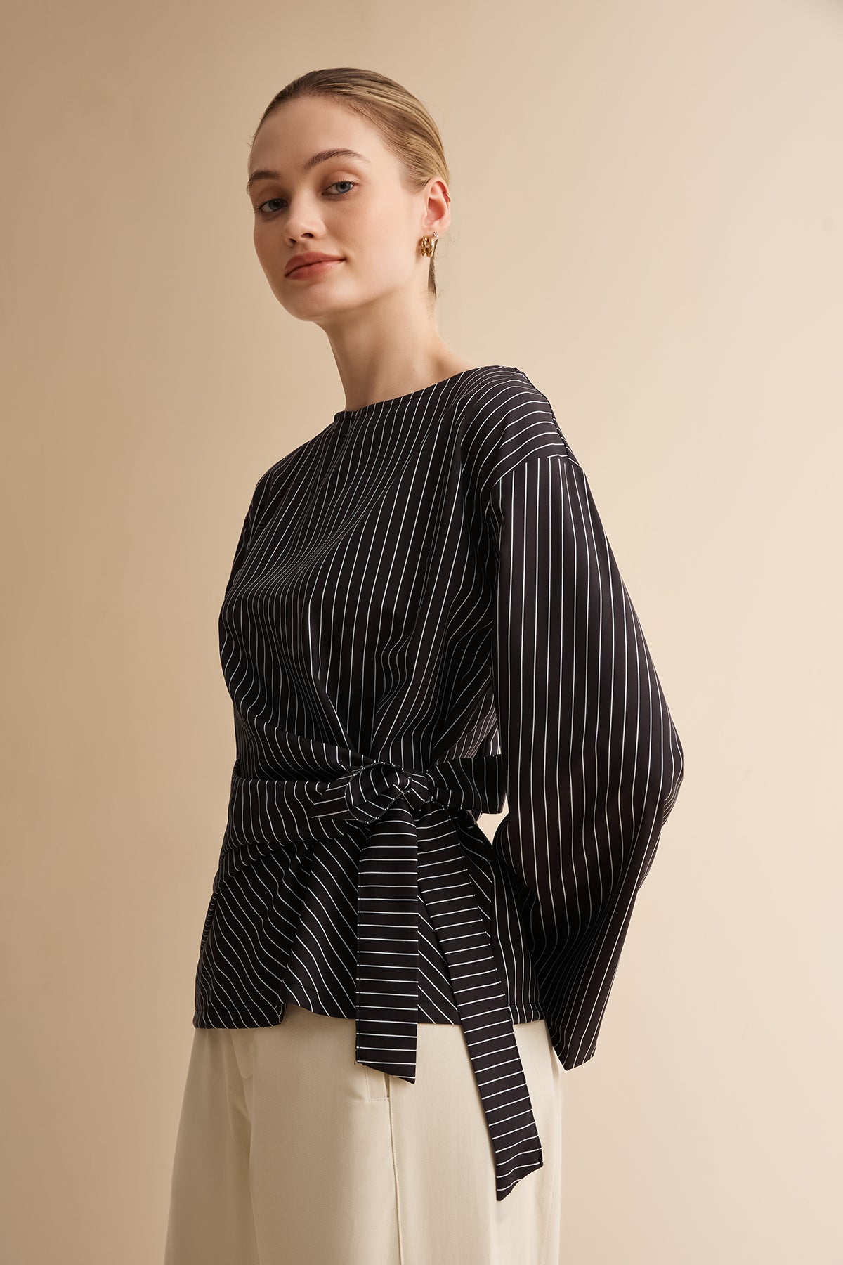 Womens Black Cinched Waist Wrap Tops | CicyBell