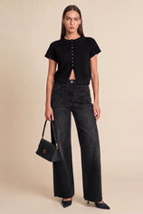 Womens Black High Waisted Wide Leg Jeans | CicyBell