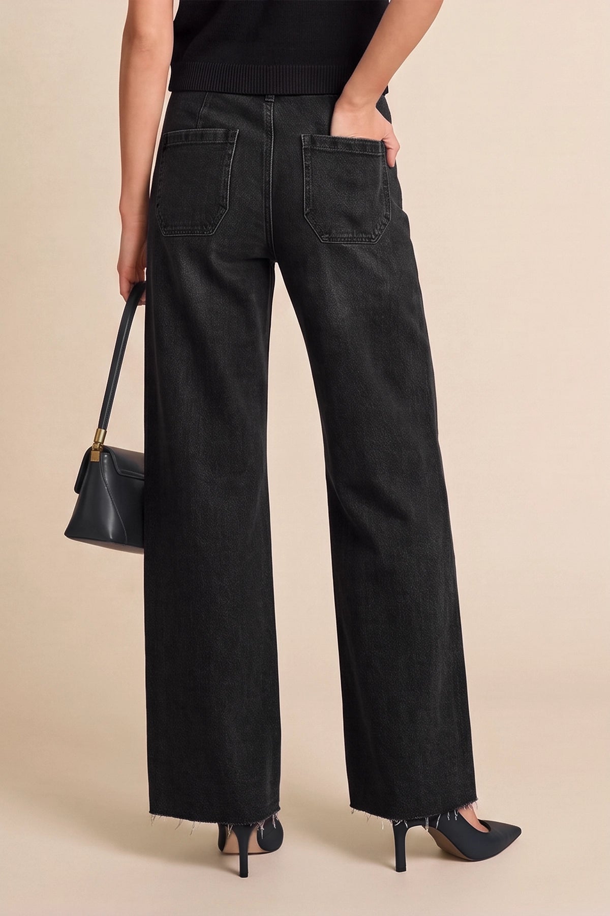 Womens Black High Waisted Wide Leg Jeans | CicyBell