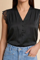 Womens Black Silk Satin Tank Tops | CicyBell