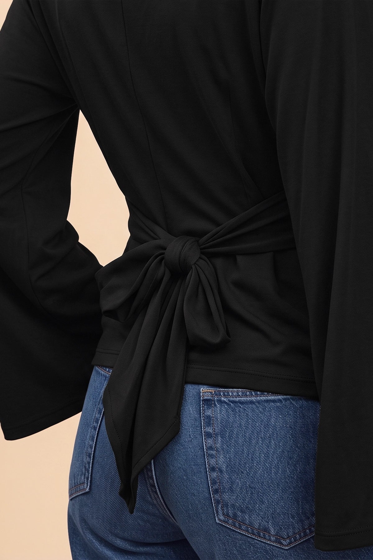 Women Black Long Sleeve Wrap Tops | CicyBell