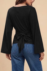 Women Black Long Sleeve Wrap Tops | CicyBell
