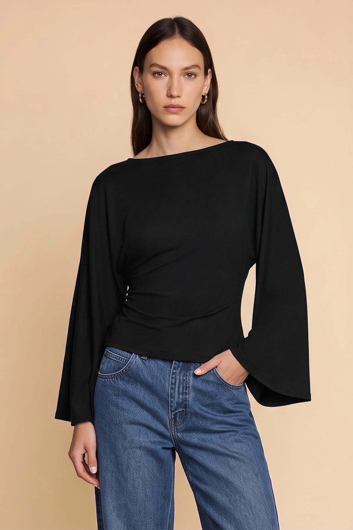 Women Black Long Sleeve Wrap Tops | CicyBell