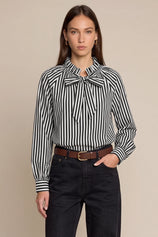 Womens Black Striped Bow Tie Shirts | CicyBell