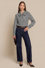 Womens Black Striped Bow Tie Shirts | CicyBell