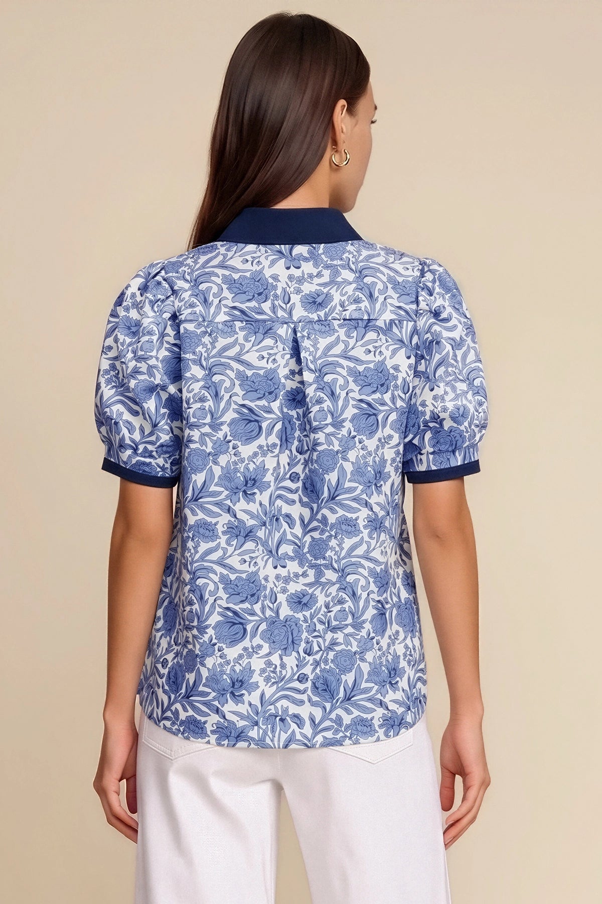 Womens Blue Puff Sleeve Blouses | CicyBell