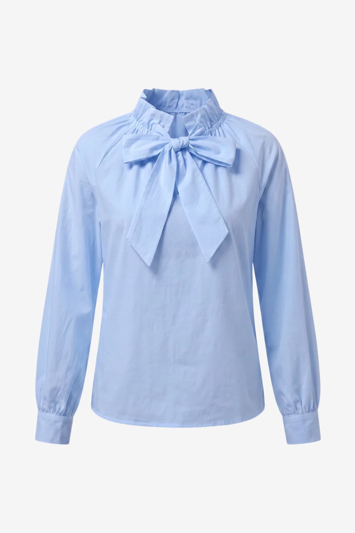 Womens Blue Long Sleeve Bow Tie Blouse | CicyBell
