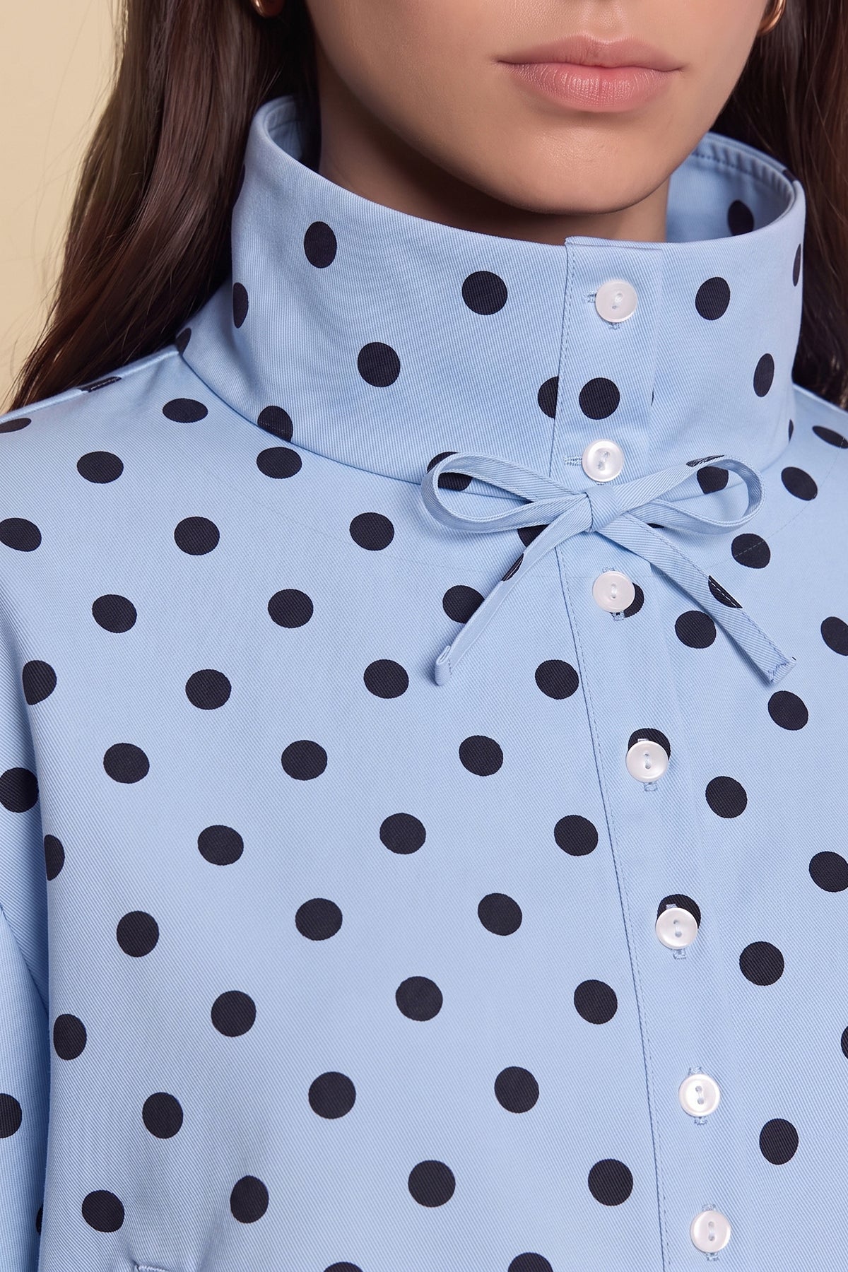Womens Blue Polka Dot Short Trench Coat | Cicy Bell