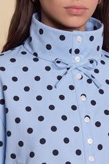 Womens Blue Polka Dot Short Trench Coat | Cicy Bell