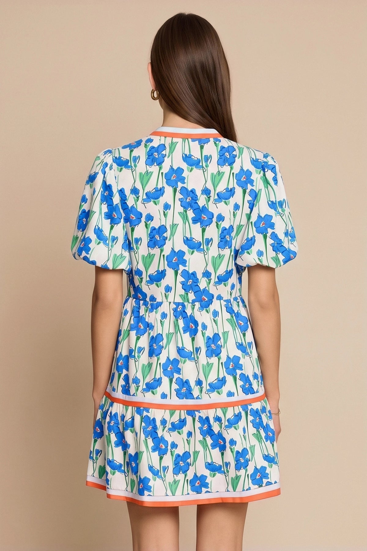 Womens Blue V Neck Floral Mini Dress | CicyBell