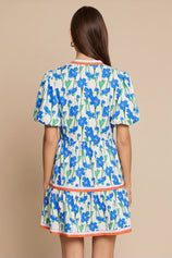 Womens Blue V Neck Floral Mini Dress | CicyBell