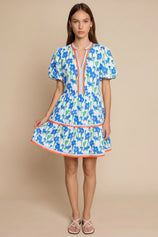 Womens Blue V Neck Floral Mini Dress | CicyBell