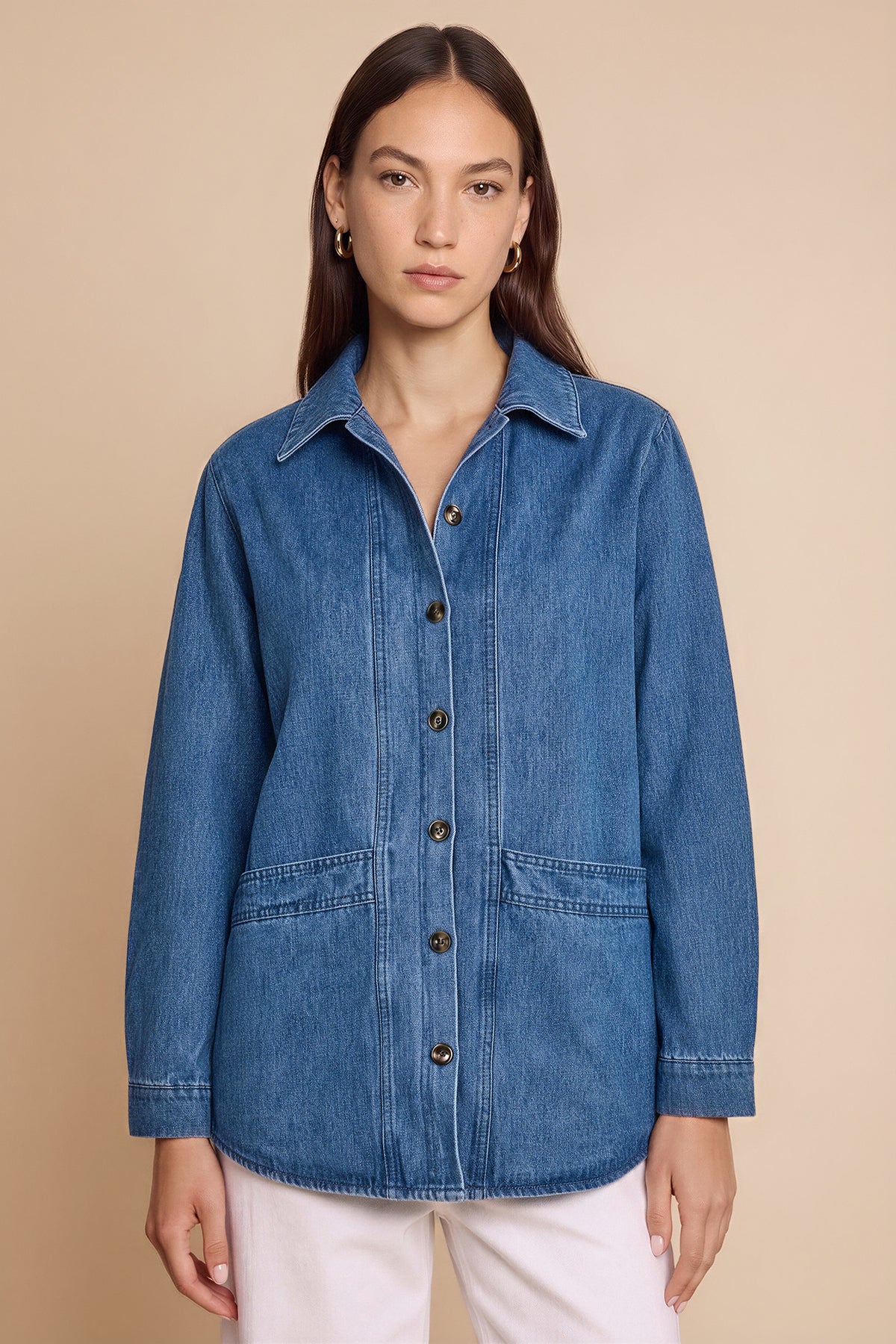 Womens Blue Button Down Denim Jacket | CicyBell
