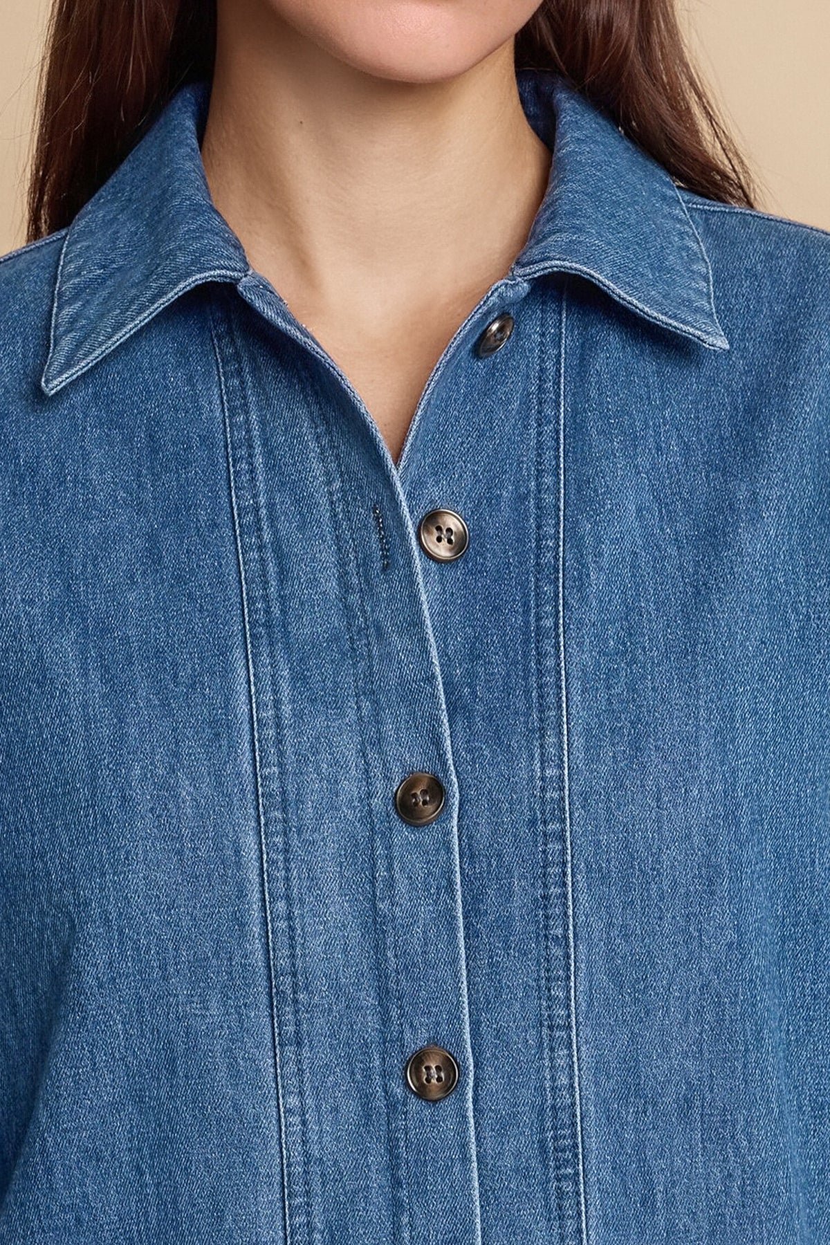 Womens Blue Button Down Denim Jacket | CicyBell