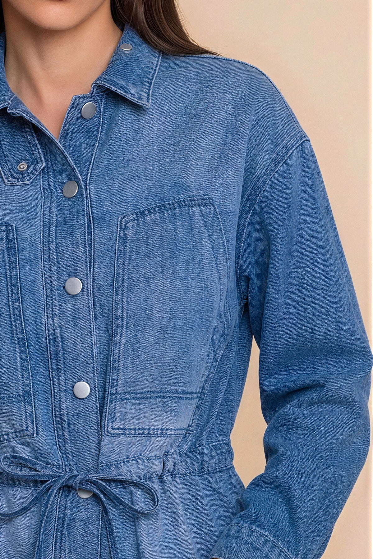 Womens Blue Drawstring Denim Jacket | CicyBell