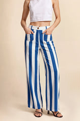 Womens Blue Striped Wide Leg Jeans | CicyBell