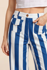 Womens Blue Striped Wide Leg Jeans | CicyBell