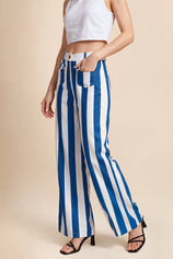 Womens Blue Striped Wide Leg Jeans | CicyBell