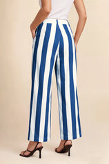 Womens Blue Striped Wide Leg Jeans | CicyBell