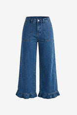 Womens Blue Ruffle Wide Leg Jeans | CicyBell