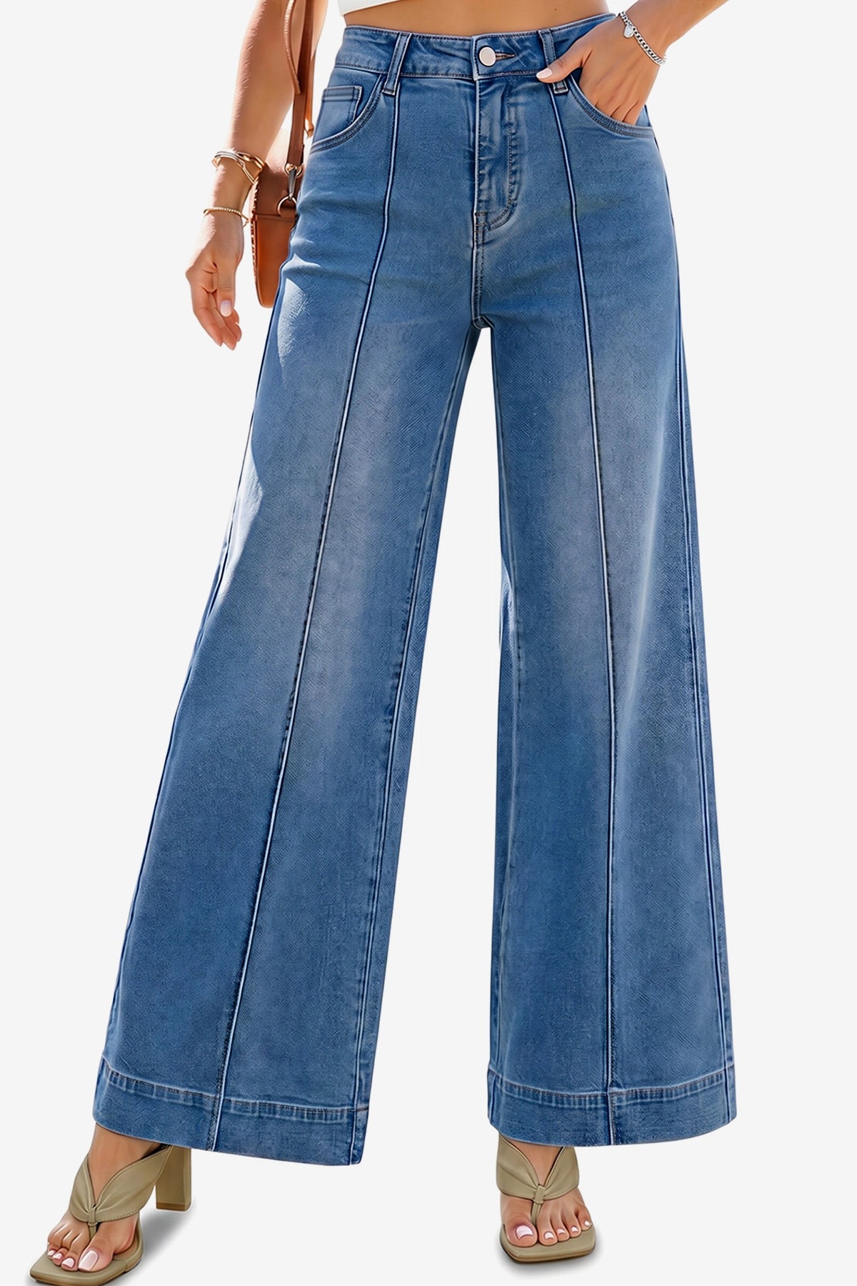 Womens Blue Baggy Wide Leg Jeans | CicyBell