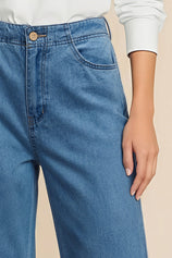 Womens Blue Ruffle Wide Leg Jeans | CicyBell