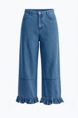 Womens Blue Ruffle Wide Leg Jeans | CicyBell