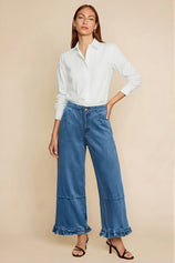 Womens Blue Ruffle Wide Leg Jeans | CicyBell