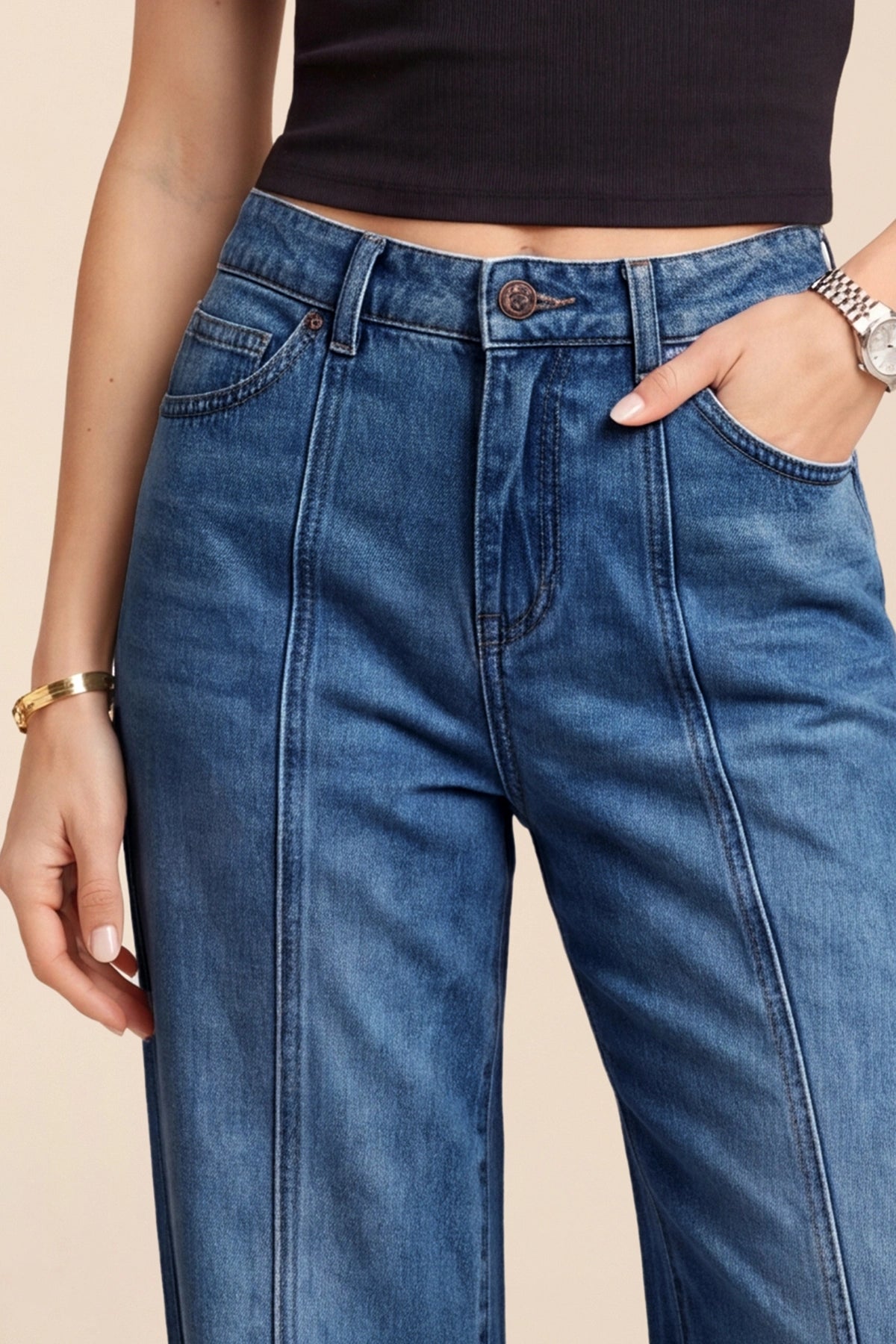 Womens Blue High Waisted Baggy Jeans | CicyBell