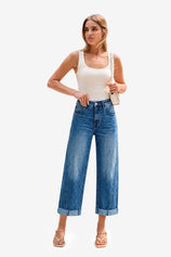 Womens Blue Cropped High Waisted Jeans | CicyBell